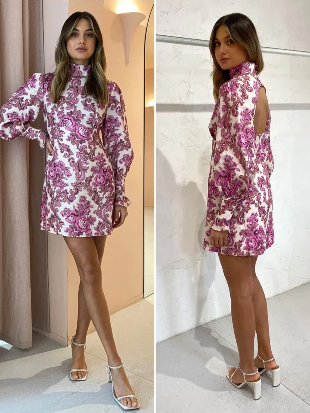 Alemais Isla Mini Dress Floral Open Back Long Sleeve NWT Size 10